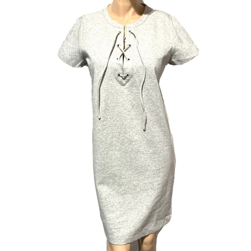 J.Crew Factory Tee Dress Lace Up Size M Medium Short Sleeve Gray H9353